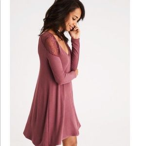 AE mauve Soft & Sexy Ribbed Lace-shoulder Dress
